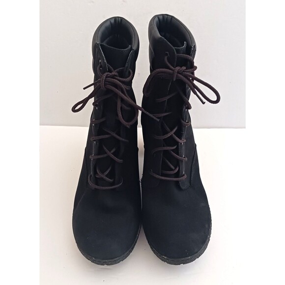 Timberland Tillston Blk Suede Lace Up Ankle Boot Crepe Block Heel Sz 8.5 Comfort - Picture 2 of 11